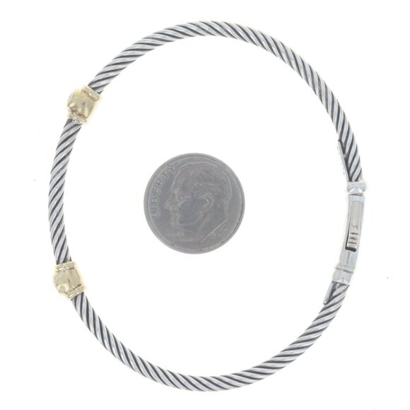 David Yurman Cable Diamond Two-Station Bangle Bracelet 6 1/2" - Round .20ctw - Picture 5 of 6